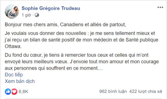 132 2 Phu Nhan Thu Tuong Canada Thong Bao Tinh Hinh Suc Khoe Va Gui Loi Nhan Nhu Xuc Dong