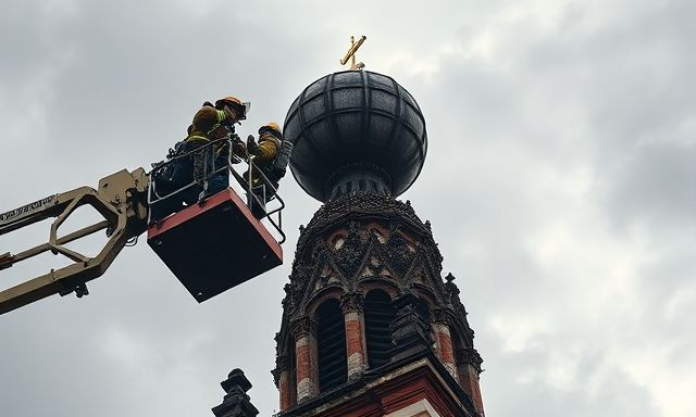 Bão Joshua gây nguy hiểm tại Bochum: quả cầu 45kg trên tháp nhà thờ được giải cứu thành công