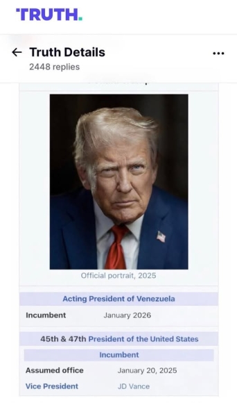 2 Trump Tu Nhan La Tong Thong Duong Nhiem Cua Venezuela Tren Mang Xa Hoi Truth Social