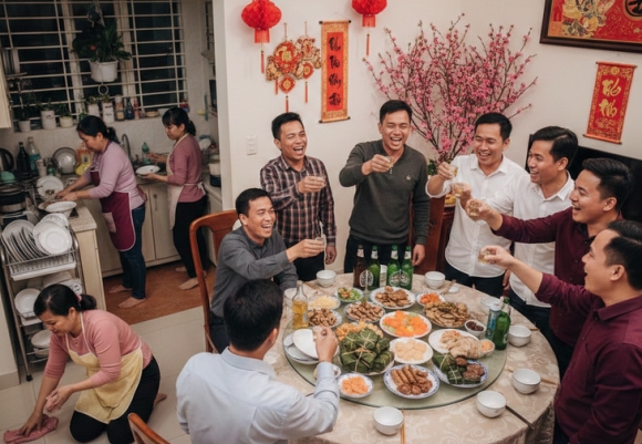 1 Cung Chung Mam Com Tet Sao Ma Dan Ong Ngoi Nhau Phu Nu Cam Mat Rua Chen Don Dep